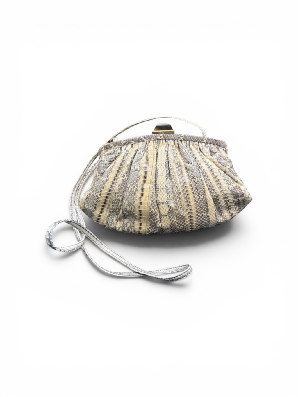 Vintage 1940s Beige Bullocks Genuine Yellow Python Snakeskin Evening Clutch